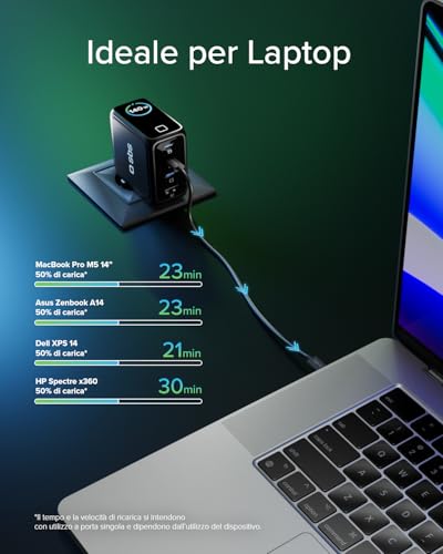 Caricabatteria Sbs Caricatore USB-C Smart Con Display Tft E Power Control 2.0, 140W, Nero - 9