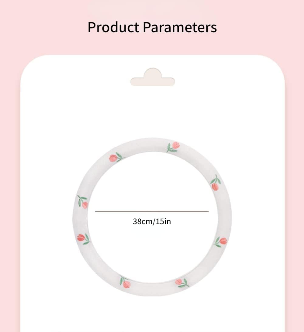 Wheel Cover Flax Microfiber Steering Wheel Covers for Women Fit 15 inch Car Cute Bow Tie Anti-Slip Breathable Absorbing Sweat Cover (Type-O-Tulip)