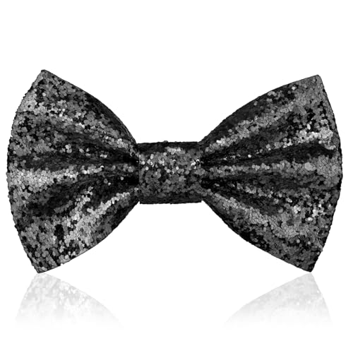Aomig Noeud Papillon Homme avec Paillettes, 1PC Flash Nœud Papillon avec Crochet, Scintillant Nœud Papillon Réglable Noeud Papillon Pré-noué Formel pour Mariage Fête, Soirée, Carnavals(Noir)