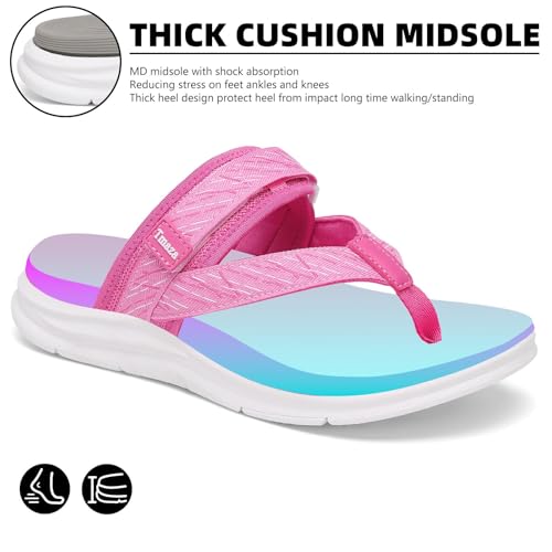 Image of Womens Platform Arch Support Flip Flops | Summer Wedge orthotic Slide Sandals footbed Thong Sandals for Pool Beach