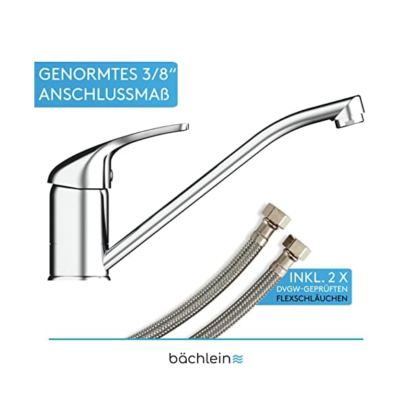 Bächlein Küchenarmatur Arado – 360 Grad schwenkbar (Chrom) – Einhand-Spültischbatterie Chrom mit 360° schwenkbarem Auslauf, Wasserhahn für die Küche in extra massiver Ausführung… – Bild 6