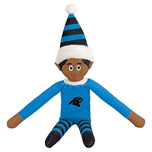 FOCO Carolina Panthers Ebony NFL Bench Buddy Shelf Elf - Limited Edition NFL Team Christmas Elf - Plush Toy Travel Companion, Home or Tailgate