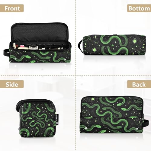 Bolsa de viaje y alfombrilla resistente al calor para herramientas de cabello, grande, para planchas, en diseño serpientes y estrellas verdes sobre fondo negro para mujeres miniatura 5
