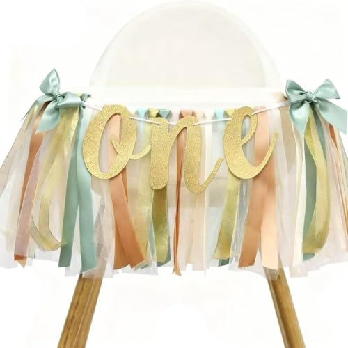 Image of 1st Birthday High Chair Banner One Year Birthday Decorations (Sage Green)