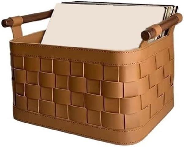 Vinyl Record Storage, Multifunctional Leather Weave Storage Box with Handle Vinyl Record Case for Home Office,CD Case