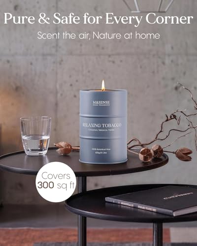 Image of M&SENSE Vanilla Tobacco Scented Candles Large, Natural Soy Candles 21.2oz 120 Hour Slow Burning,Aromatherapy Candle for Stress Relief Meditation Relaxing