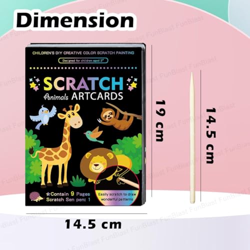 FunBlast Scratch Painting Art Cards - DIY Magic Colouring Art Scratch Cards, Scratch Art Painting Paper with Stylus for Drawing, Sketching, Art & Craft Kit for Kids (Animal)