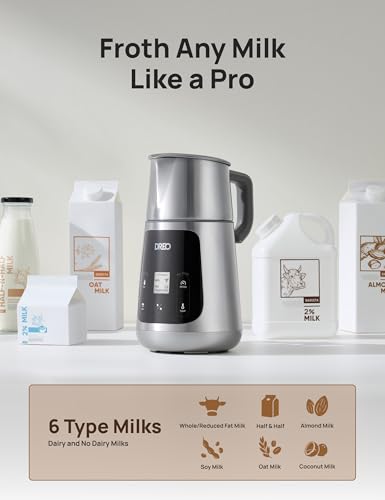 Dreo All-in-1 Milk Frother, Electric Foam Frother for Latte Art Microfoam and Coffee, 15oz/450ml Automatic Milk Warmer with 30 Drinks, Dishwasher Safe, Dairy/Plant-Based Milk
