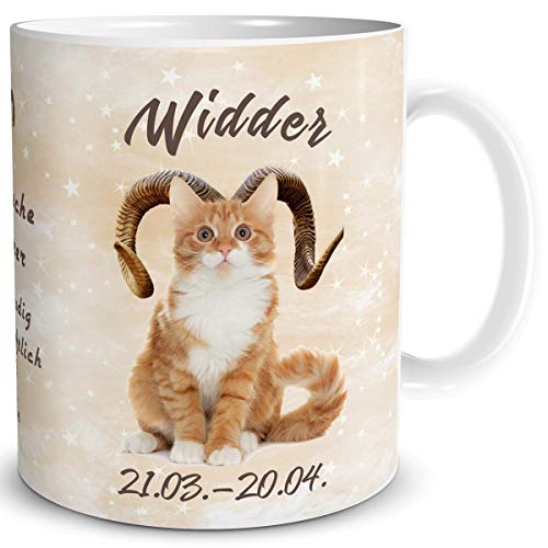 TRIOSK Tasse Katze lustig mit Spruch Sternzeichen Widder Katzenmotiv Horoskop Geschenk für Katzenliebhaber Geburtstag Frauen Freundin – Ansicht 1