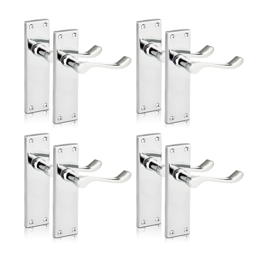 XFORT Polished Chrome Lever Latch Door Handle - Victorian Scroll Door Handle Sets - Internal Door Handles, 4 Pairs