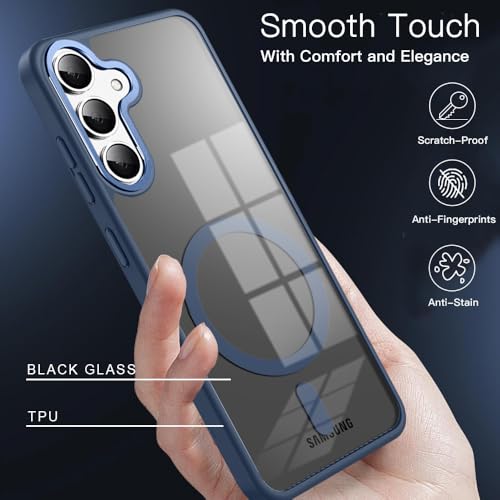 Image of KARWAN Translucent Hybrid Back Case Cover Compatible with Samsung A35 Shockproof Case with Camera Protection, N52 Magnet Cover Case with Magnetic MagEaze Wireless Charging Cover (Blue)