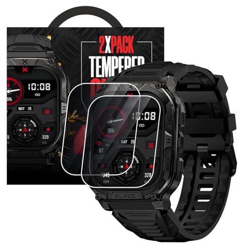 CARBINOX Tempered Glass Screen Protector Compatible Smartwatches - High Transparency, Anti Scratch, High Sensitivity, Bubble Free (2 Pack) Blaze S