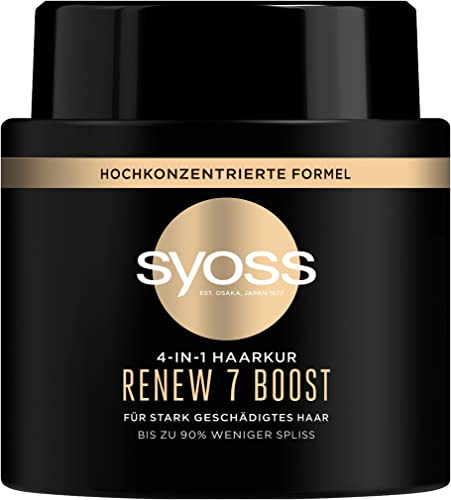 Syoss Mascarilla capilar Renew 7 Boost (500 ml), tratamiento 4 en 1 para cabello muy dañado, máscara de reparación de cabello con fórmula altamente concentrada que proporciona hasta un 90% menos de