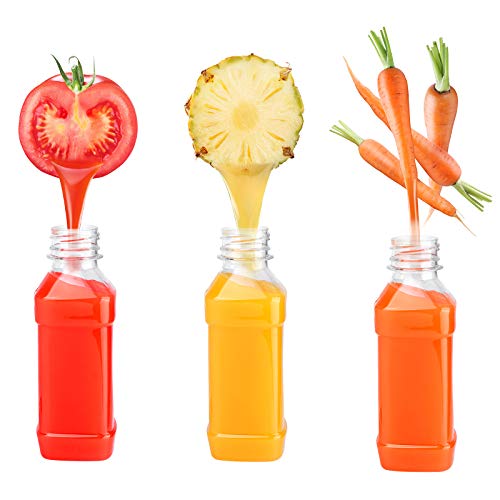 Aneco 16 Pack 4 Ounce Empty Plastic Juice Bottles with Lids Square