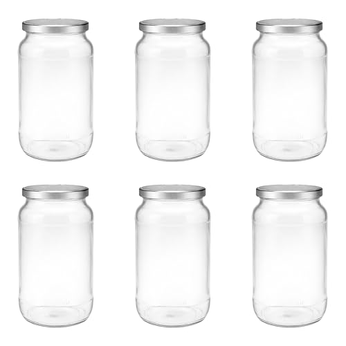 hocz 6x Einmachgläser 1 Liter | mit Deckel Silber TO 82 | leere Gläser mit Schraubdeckel zum befüllen 1 L | 1000 ml Sturzgläser Schraubgläser Marmeladengläser Set | 6 Stück