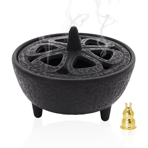 Incense Burner Lotus Flower Bakhoor Burner with Lid Cast Iron Disc Incense