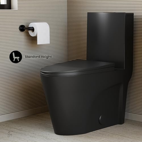 Image of St. Tropez One-Piece 14 inch Rough-in 1.1 /1.6 GPF Dual Top Flush Elongated Toilet in Matte Black