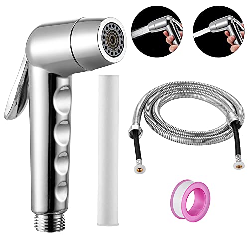 Image of Handheld Bidet Sprayer Head with PP Cotton Filter and Hose, Brass Core Water Control Valve, 4 Modes Adjustable Water Pressure Toilet Sprayer and Hand Shower, Bathroom Jet Spray Kit