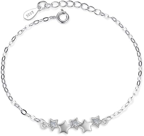 InDmar Adjustable Bracelet,Sterling Silver Bracelet,Ladies 925 Sterling Silver Bracelet Exquisite Hand Silver Stars Chain Bracelet Fashion Bracelet Ladies Silver Jewellery Gifts Mom