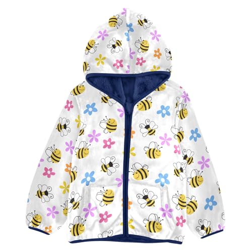 Flower and Cartoon Bee Girls Fleece Jacket Girls Fall Jacket Girls Zip Up Hoodie Girls Sherpa Jacket 2-10T