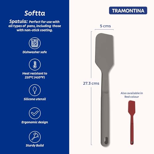 Image of Tramontina Softta Grey Silicone Spatula - Heat Resistant up to 210C, Ideal for Cooking, Flipping & Stirring - Safe for Nonstick & Ceramic Cookware