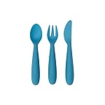 ezpz Happy Utensils (Blue) - 24 Months+ - BPA Free Toddler - Fork, Spoon and Knife for Toddlers and Preschoolers - Kids Utensils for Self-Feeding Development