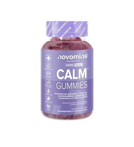 Magnesium Glycinate Gummies - Calm Gummies with Ashwagandha, Glycine, Lemon Balm, Chamomile, Vitamin B12 and Iodine – Rescue and Calms Your Mind – Relax and Balance - Novomins