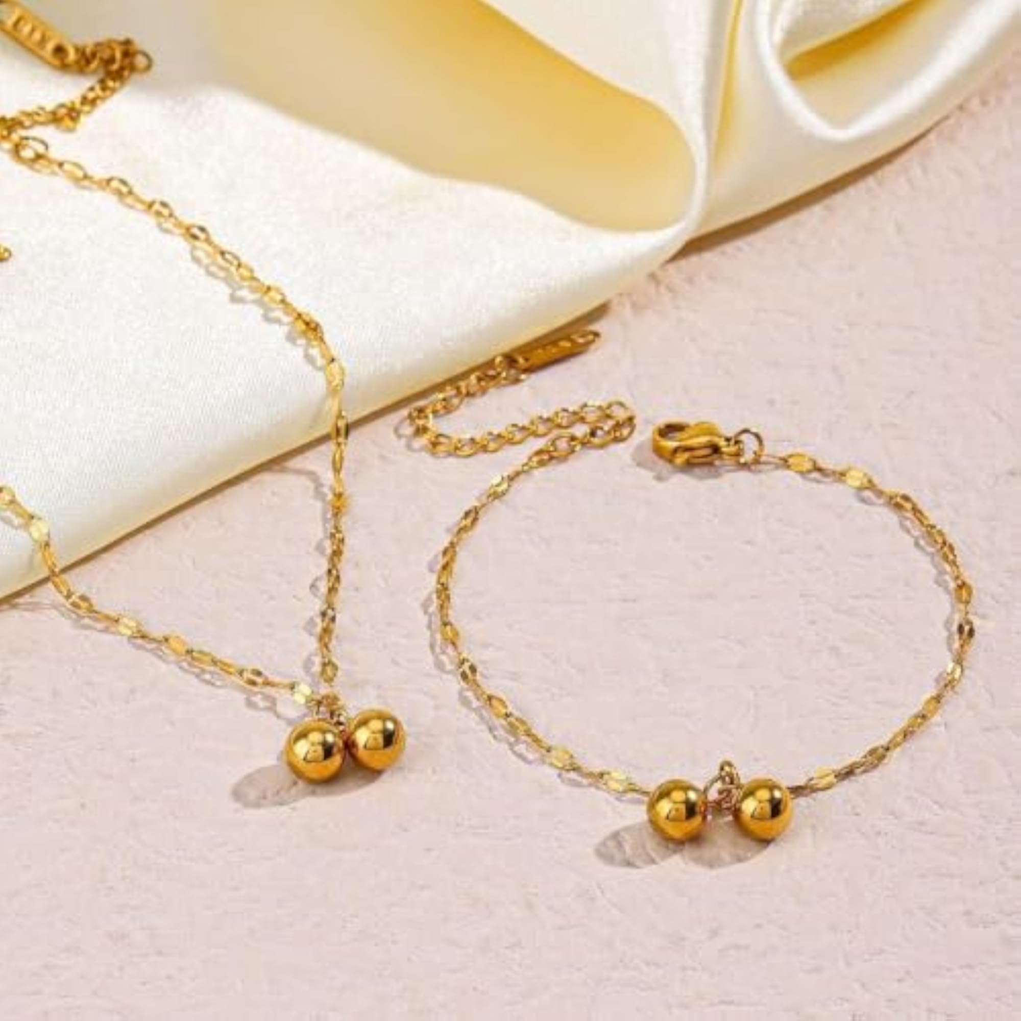 Women's 18K Gold-Plated Double Beads Charm Anklet