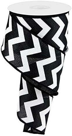 Chevron Cross Royal Burlap Wired Edge Ribbon - 2.5" x 10 Yards (Black, White)