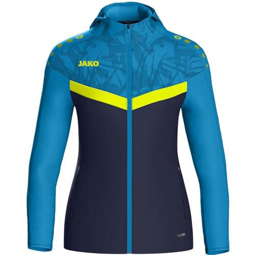 JAKO Damen Kapuzenjacke Iconic, Marine/JAKO blau/Neongelb, 38