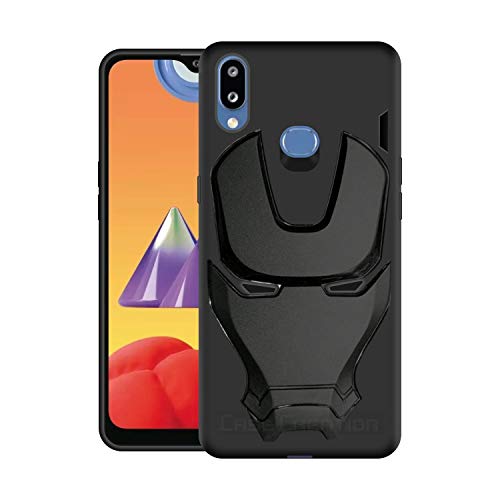 Image of COVERLY Official 3D Smooth Feel Avenger Logo Mask Soft Rugged Grip Iron Man Engraved Cartoon Movie Engraved Silicone Rubber Matte Back Cover for Samsung Galaxy M01s (2020) - Black
