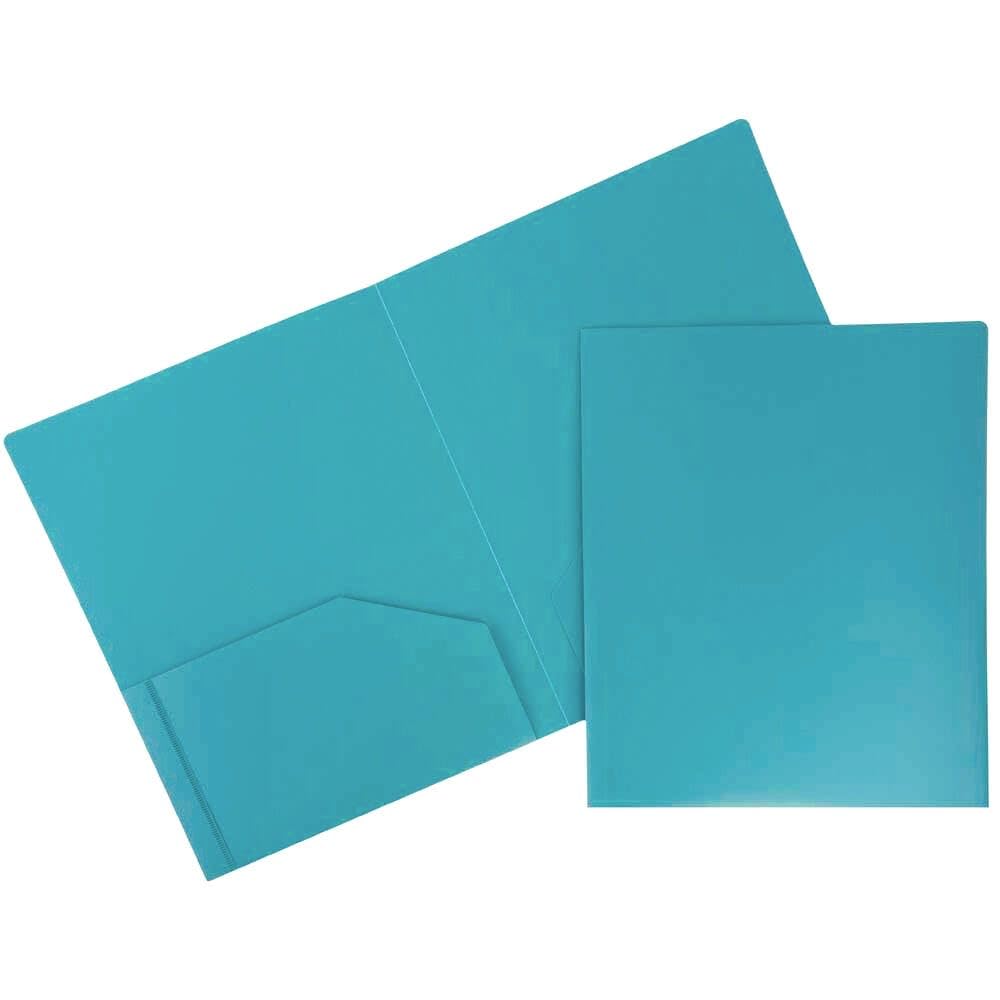 JAM PAPER Heavy Duty Plastic 2 Pocket Extra Tough School Folders - Teal Blue - 3/Pack