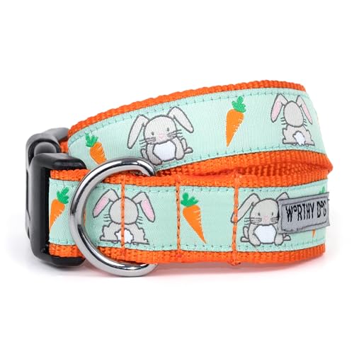 THE WORTHY DOG Collar for Large Dogs, Adjusts 15-21 inches, Durable Nylon Webbing, Quick Release Buckle, Bunnies Pattern, Mint Green, Large