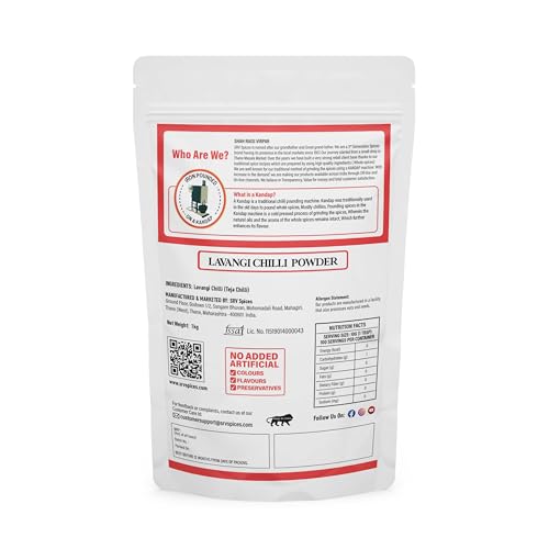 Image of SRV Spices Lavangi, Teja, Super Hot Red Pepper Powder, Red Paprika Powder, Iron Pounded, Natural Oil Intact, Spicy, Super Spicy (1, 1 kg)