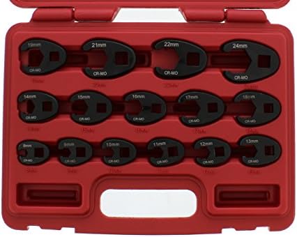 ABN Jumbo Crowfoot Flare Nut Wrench Set Metric 15-Piece Tool Kit for 3/8in and 1/2in Drive Ratchet