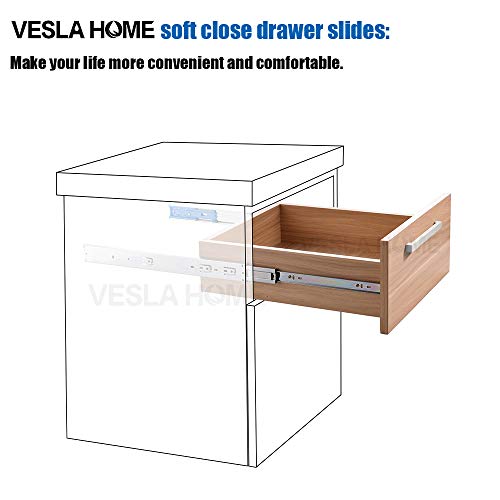 VESLA HOME 10 Pairs 18 Inch 3-Section Full Extension Soft Close Ball Bearing Metal Cabinet Drawer Slides,110 LB Capacity Side Mount Slow Close Drawer Hardware Slide,14\"16\" 18\" 20\" 22\" Lengths.