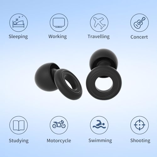 Image of ZIBUYU Noise Cancelling Ear Plugs for Sleeping, Soft Silicone Reusable Earplugs with Storage Case, Black Ear Buds for Sleeping Includes Extra Ear Tips