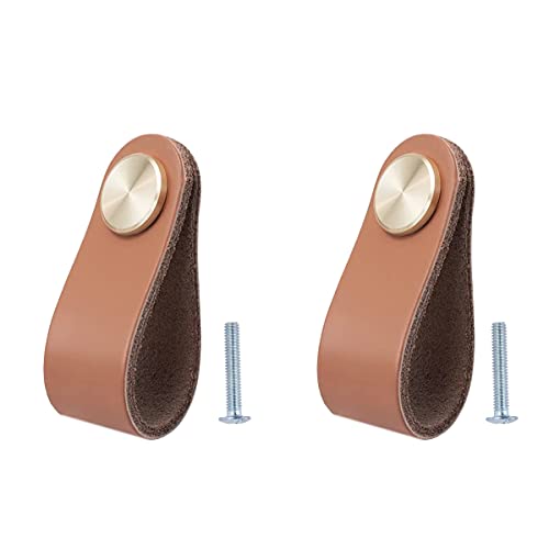 BOOLSFMAM 2 Stück Ledergriffe für Möbel,6.4 x 2.5 cm Handgemachte Griff Möbelknöpfe Leder Möbelgriffe,Schrank knöpfe,Schrankknöpfe für Küchenschränke, Kleiderschrank