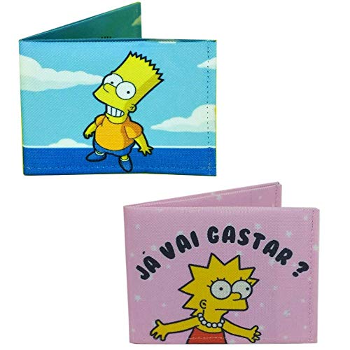 Kit 2 Carteira Slim Case Porta Cartão Rg Cnh Bart Lisa Irmão Cor:Azul;Tamanho:Unico
