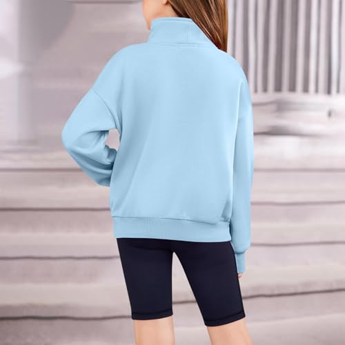 Sweatshirts for Teen Girls Cute Fleece Half Zip Up Hoodies Loose Pullover Tops Kids Girl Clothes with Thumb Hole3