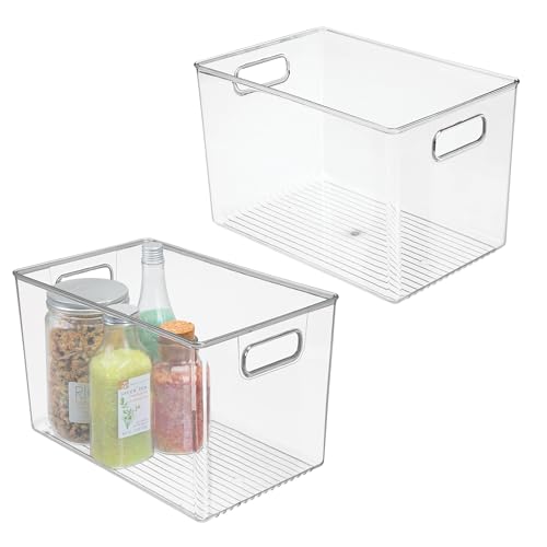 iDesign Storage Bins with Handles – Organizer Bins for Kitchen, Pantry, Bathroom, or Home Office – Set of 2 – Clear