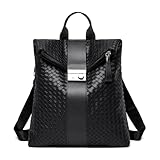 MOANATURA Mochila de mujer de tela trenzada – Bolso mochila casual y elegante para diario, oficina, universidad y viajes – Ligera, resistente y moderna (Negro)