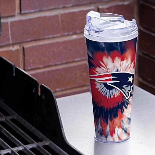 Image of Rico Industries NFL Football Glitter 24oz Acrylic Glitter Tumbler with Hinged Lid, Officially Licensed Double Wall Tumbler with Straw