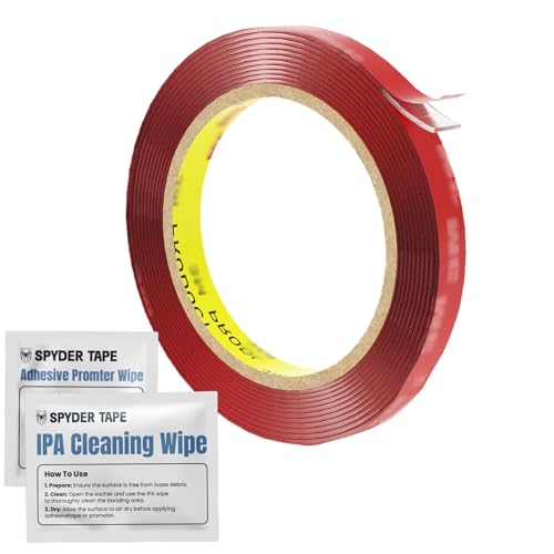 4910 Cinta acrílica transparente doble cara 12mm x 3m - Cinta de montaje fuerte e invisible para vidrio acrílico plástico y metal - Espuma acrílica resistente al clima con toallita IPA y promotor