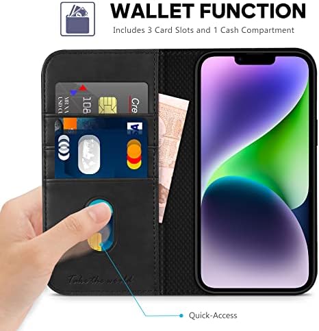 TUCCH Case for iPhone 14 (6.1") 2022 5G, PU Leather Phone Case with[RFID Blocking][Card Holders][Shockproof TPU][Kickstand], Protective Wallet Folio Flip Cover Compatible with iPhone 14, Black