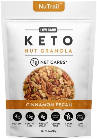 NuTrail - Keto Nut Granola Healthy Breakfast Cereal - Low Carb Snacks & Food - 2g Net Carbs - Almonds, Pecans, Coconut and more (11 oz) (1 Count)