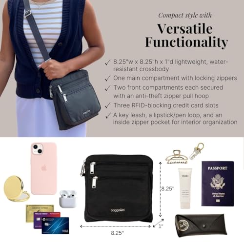 Baggallini Securtex Anti-Theft Crossbody 8.25\" Small / 10\" Large Travel Purse with RFID Card Slots & Cut-Resistant Strap - Thumbnail 4