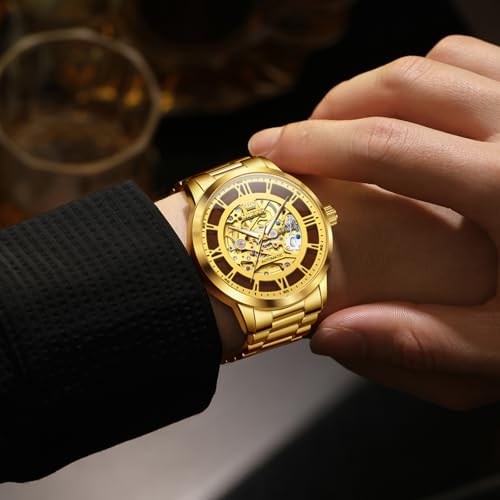 Image of OLEVS Automatic Watches for Men 43MM Skeleton Large Dial 3Hand Self Winding Watch Stainless Steel Dress Luxury Mechanical Waterproof Luminous Wirst Watch Gift