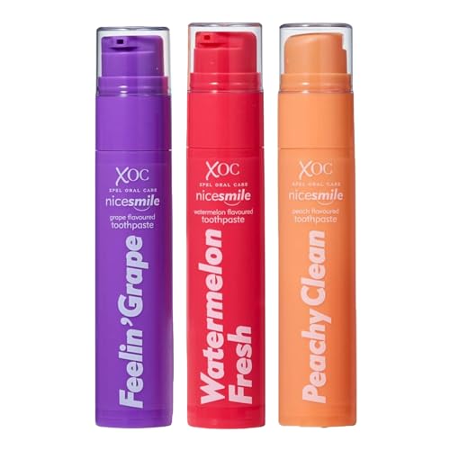 Nice Smile Toothpaste Assorted Flavors - Watermelon Fresh, Feelin' Grape, and Peachy Clean - 60ml Refreshing, Fruity Formula for a Clean, Fresh Mouth