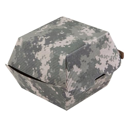 Restaurantware-4 x 4 x 3.8 Inch Burger Boxes, 100 Clamshell Food Containers - Hinged Lid, Disposable, Camouflage Paper Take Out Boxes, Ripple Wall Technology, Serve Sliders or Finger Foods